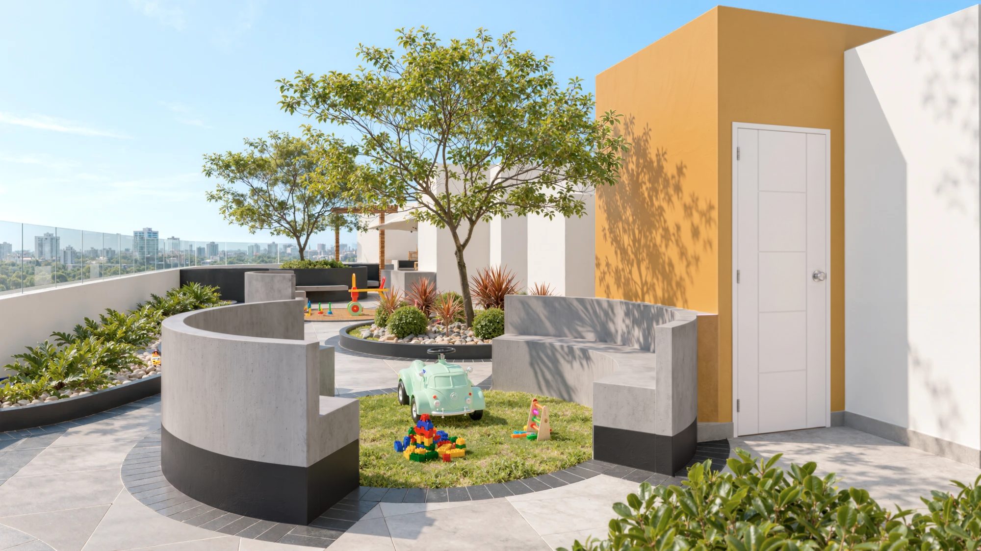 Terraza infantil · Montaire · render de VIZIA STUDIO