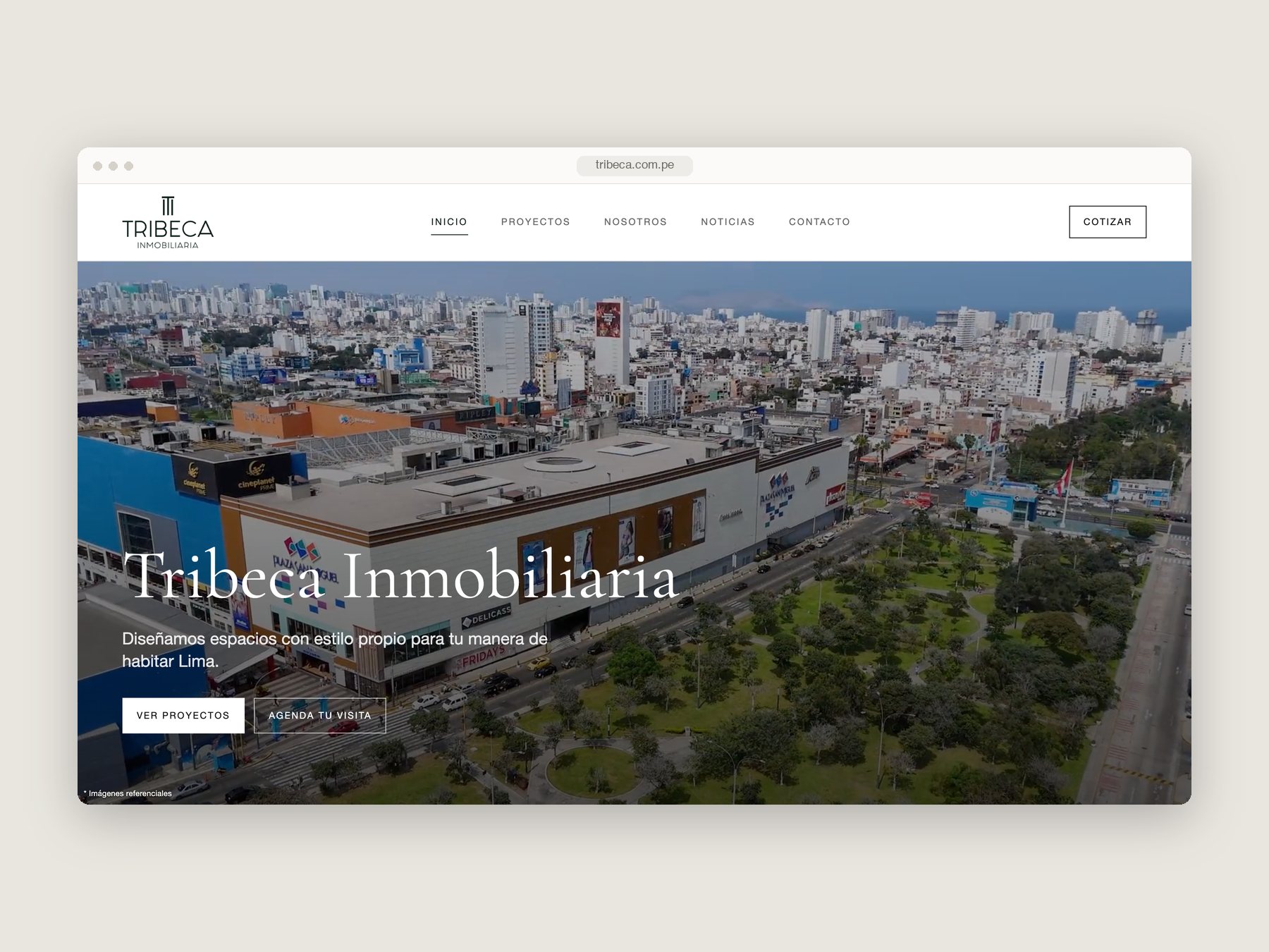 Página web hecha por VIZIA para Tribeca Inmobiliaria